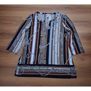 Womens WHBM Lock Chain 3/4 Sleeve Eyelet Tunic Top Blouse